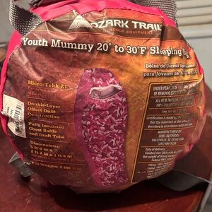Ozark Trail Pink Youth Mummy Sleeping Bag As is Condition